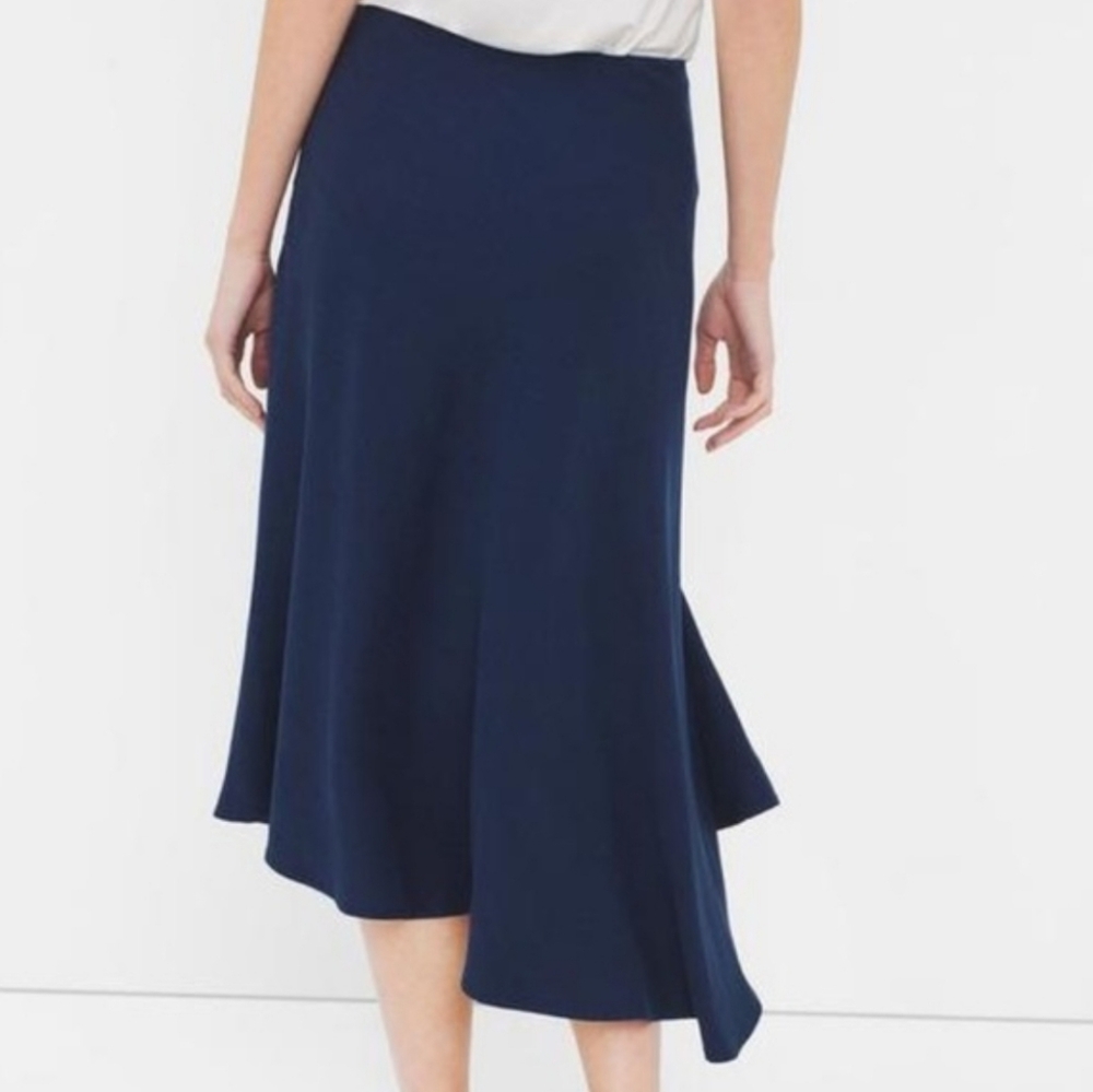 NWT White House Black Market Oscar Twill Midi Skirt Noble Blue Asymmetrical 4